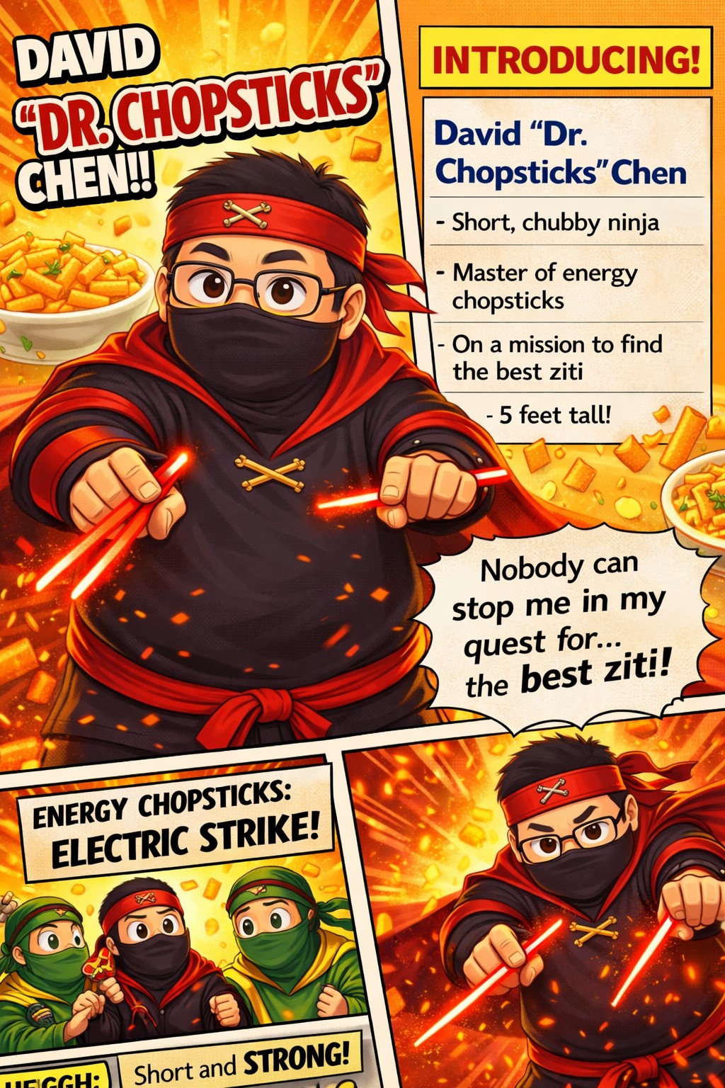 Dr. Chopsticks standing ready with glowing energy chopsticks