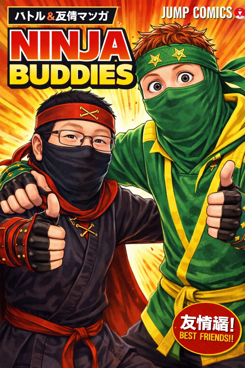 Manga cover style illustration of Dr. Chopsticks and The Lanky Leaf as friends