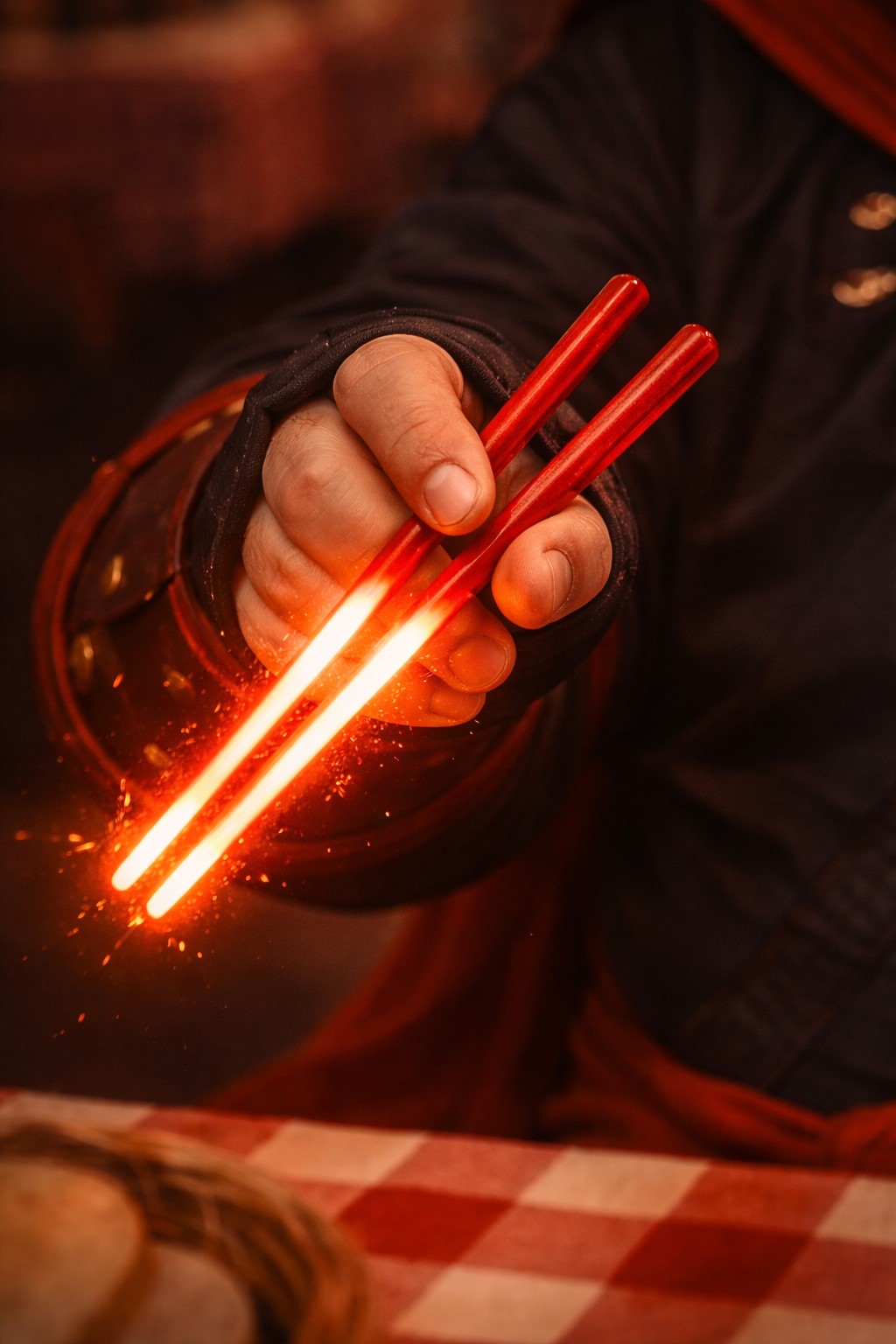 Close up shot of glowing Energy Chopsticks